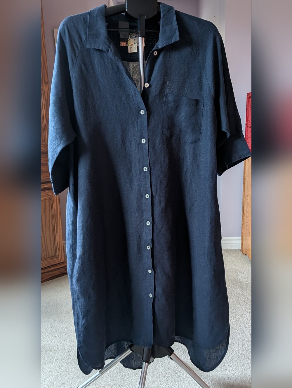 Women’s Linen (& Rayon) Maxi Shirt Dress in Navy Escape By OQ